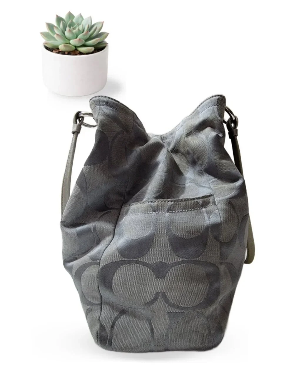 Coach Gabby Signature Gray Silver Carryall Tote Bag Purple Lining F14863 Large